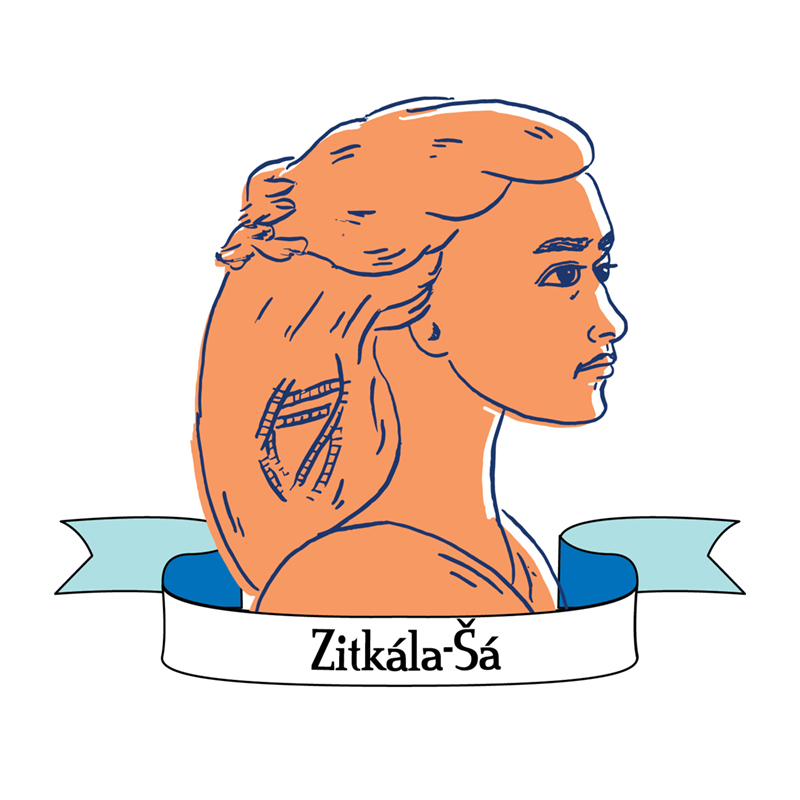 Pen and ink portrait of Zitkala-Sa